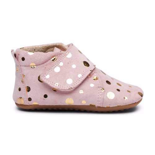 Pom Pom - Hjemmesko Velcro - Rose Gold Dot - Str. 20